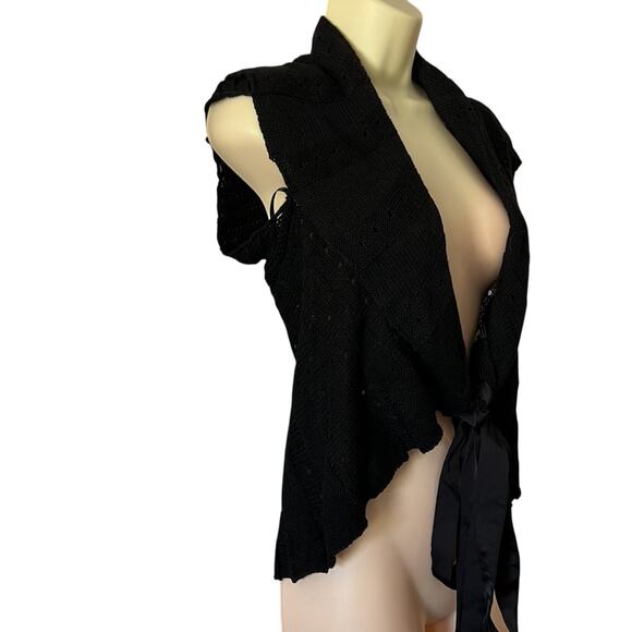 Forever 21 Black Sweater Vest Cardigan Juniors Size Small Tie Front Y2K - Picture 3 of 9